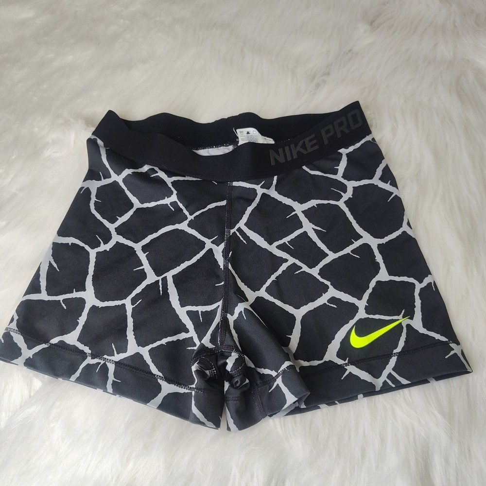Nike Pro Dri-Fit Spandex Running Compression Shorts Black/Green Women's Sz M